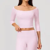 Falling Blossom Pink Women's Short Sleeve Top High Waist Slimming Fitted