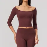 ST5529-4 · Wine Red Wine Red Women's Short Sleeve Top High Waist Slimming Fitted