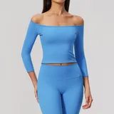 Seaside Blue Women's Short Sleeve Top High Waist Slimming Fitted