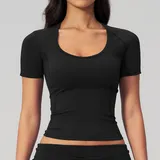 ST5558-2 · Jet Black Jet Black Women's Short Sleeve Top Short Sleeve Brushed Fitted