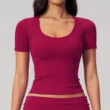 Raspberry Red Women's Short Sleeve Top Short Sleeve Brushed Fitted