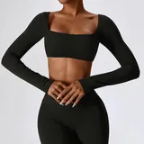 ST8232-2 · Jet Black Jet Black Women's Running Short Sleeve Top Long Sleeve Fitted