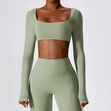 Bean Green Women's Running Short Sleeve Top Long Sleeve Fitted