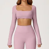 Rose Purple Women's Running Short Sleeve Top Long Sleeve Fitted