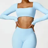 Sky Blue Running Women's Short Sleeve Top Long Sleeve Brushed