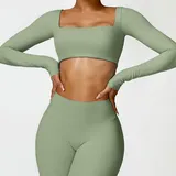 Basil Green Running Women's Short Sleeve Top Long Sleeve Brushed