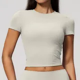 Pearl Grey Women's Short Sleeve Top Short Sleeve Breathable Slimming