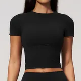 ST9616-2 · Jet Black Jet Black Women's Short Sleeve Top Short Sleeve Breathable Slimming
