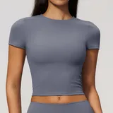Haze Blue Women's Short Sleeve Top Short Sleeve Breathable Slimming