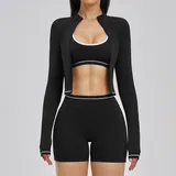 Jet Black Women's Workout Fitness Yoga Activewear Set 3 Piece