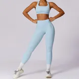Sky Blue Women's Backless Slimming Yoga Set
