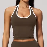 Coffee Brown Women's Fitted Color Block Sports Bra