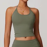 Light Army Green Women's Padded Quick Dry Workout Top