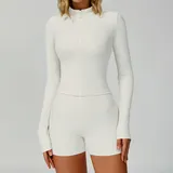 Cream Apricot Running Stand Collar Jacket Windproof Ribbed Slimming Fitted