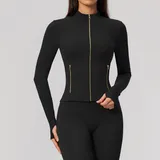 WJ5529-2 · Jet Black Jet Black Women's Yoga Zip Up Jacket Brushed Stretch Fitted