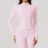 Falling Blossom Pink Women's Yoga Zip Up Jacket Brushed Stretch Fitted
