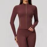 Wine Red Women's Yoga Zip Up Jacket Brushed Stretch Fitted