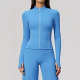 Seaside Blue Women's Yoga Zip Up Jacket Brushed Stretch Fitted