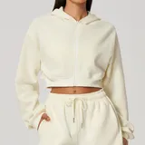 WJ5555-1 · Cream White Cream White Women's Slimming Fitness Hooded Workout Active Jacket Fitted