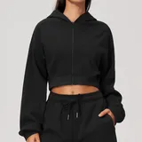 WJ5555-2 · Jet Black Jet Black Women's Slimming Fitness Hooded Workout Active Jacket Fitted