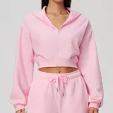 Falling Blossom Pink Women's Slimming Fitness Hooded Workout Active Jacket Fitted