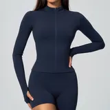 Deep Well Blue Women's Running Zip Up Jacket Long Sleeve Breathable