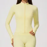 Ivory Yellow Women's Running Zip Up Jacket Long Sleeve Breathable