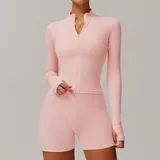 Peach Pink Women's Running Zip Up Jacket Long Sleeve Breathable