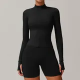 Jet Black Women's Running Zip Up Jacket Long Sleeve Breathable