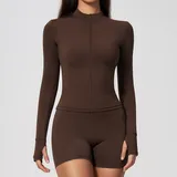 WJ6116-7 · Dark Brown Dark Brown Women's Running Zip Up Jacket Long Sleeve Breathable