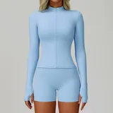 Sky Blue Women's Running Zip Up Jacket Long Sleeve Breathable