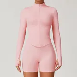 WJ7725-11 · Peach Pink Peach Pink Women's Stand Collar Workout Jacket Long Sleeve Fitted