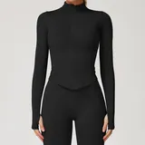 Jet Black Women's Stand Collar Workout Jacket Long Sleeve Fitted