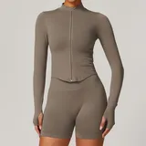 WJ7725-5 · Coffee Coffee Women's Stand Collar Workout Jacket Long Sleeve Fitted