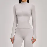 White Sand Seamless Women's Stand Collar Jacket Thermal Windproof Fitted