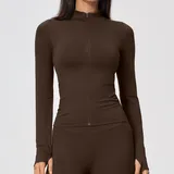 Ink Brown Seamless Women's Stand Collar Jacket Thermal Windproof Fitted