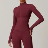 Cherry Red Seamless Women's Stand Collar Jacket Thermal Windproof Fitted