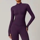 Plum Purple Seamless Women's Stand Collar Jacket Thermal Windproof Fitted