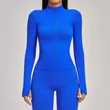Dazzling Blue Seamless Women's Stand Collar Jacket Thermal Windproof Fitted