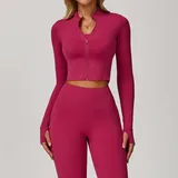 Rose Red Women's Zip Up Workout Jacket Long Sleeve Slimming