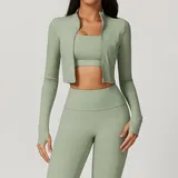 WJ8047-5 · Bean Green Bean Green Women's Zip Up Workout Jacket Long Sleeve Slimming