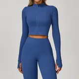 Midnight Blue Women's Zip Up Workout Jacket Long Sleeve Slimming