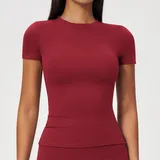 WJ8455-7 · Cherry Red Cherry Red Women's Running Performance Workout Active Jacket Short Sleeve
