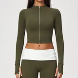WJ9666-1 · Misty Pine Green Misty Pine Green Women's Running Stand Collar Jacket Long Sleeve Breathable