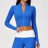 Electric Blue Women's Running Stand Collar Jacket Long Sleeve Breathable