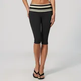 Black Stripe Women's Brushed Running Yoga Workout Shorts Capri Length