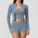 Royal Blue White Women's Breathable Slimming Yoga Activewear Set 3 Piece