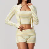 Mustard White Women's Breathable Slimming Yoga Activewear Set 3 Piece