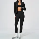 WS5112-2 · Jet Black Jet Black Women's Training Yoga Activewear Set 3 Piece Fitted