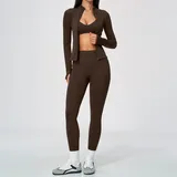 Ink Brown Women's Training Yoga Activewear Set 3 Piece Fitted
